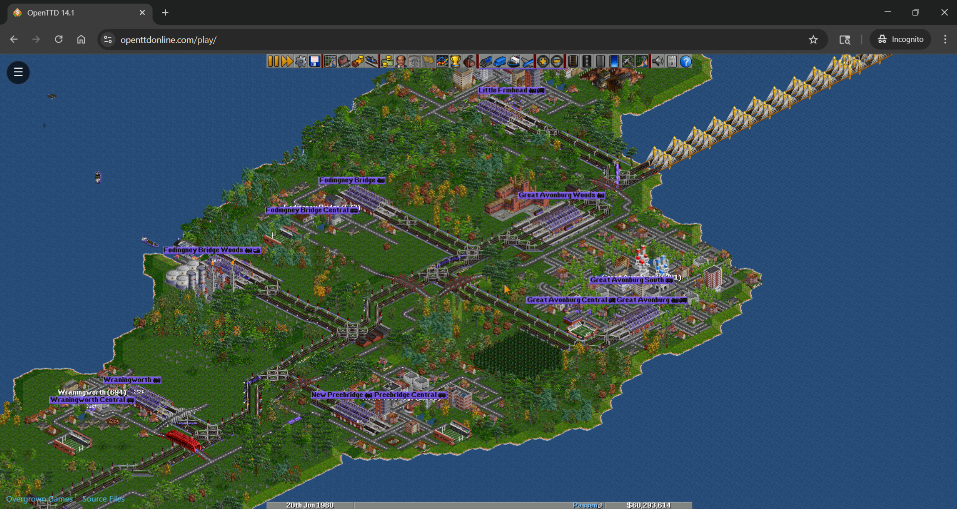 City and rail hub in OpenTTD